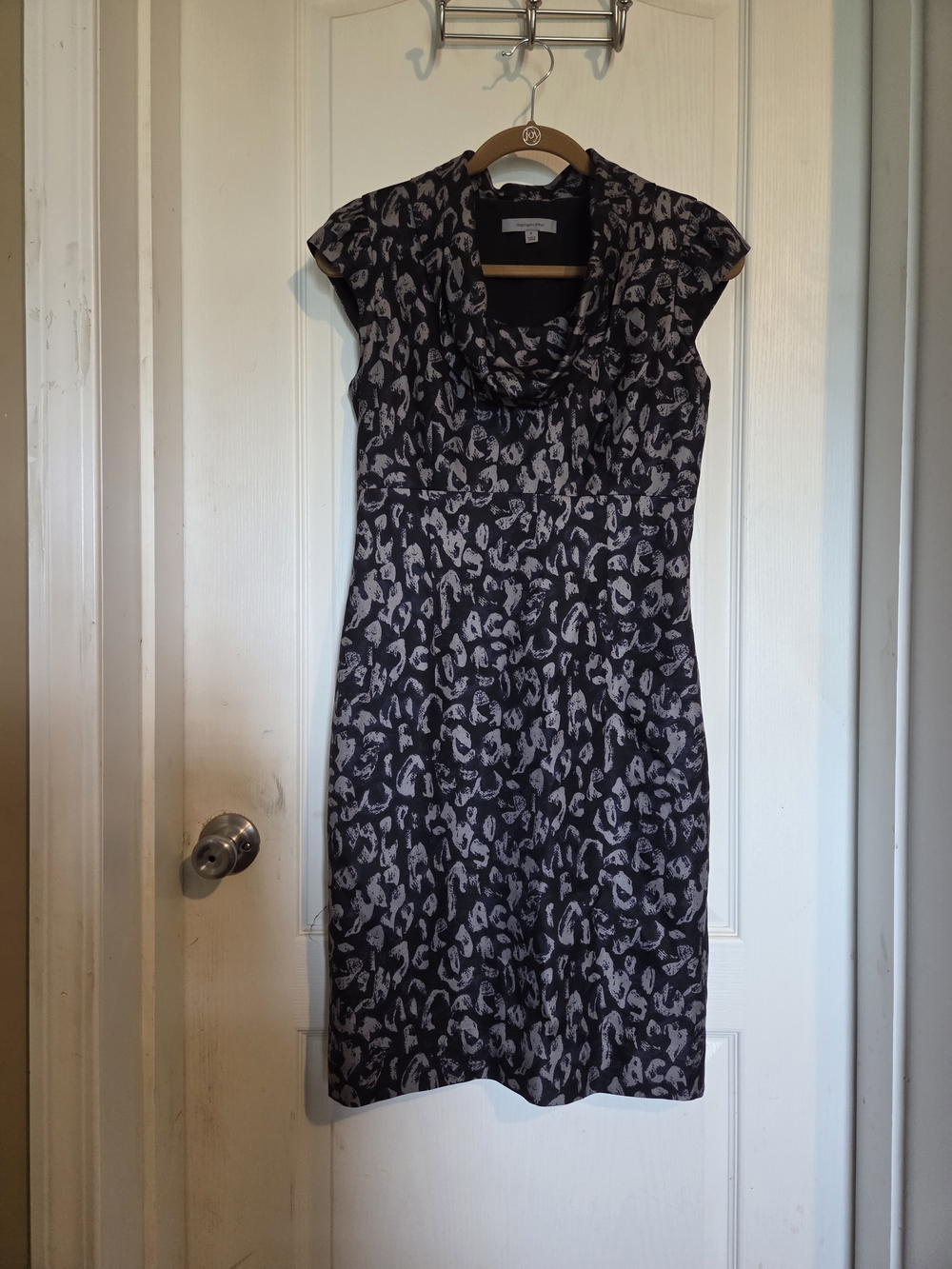 Classiques Entier Dark Navy and Gray Printed Cowl-Neck Cap-Sleeve Dress, Size 4
